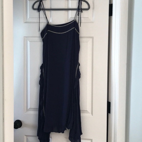 See by Chloe viscose and silk ruffle dress with tie straps and gold stitching - Picture 7 of 7